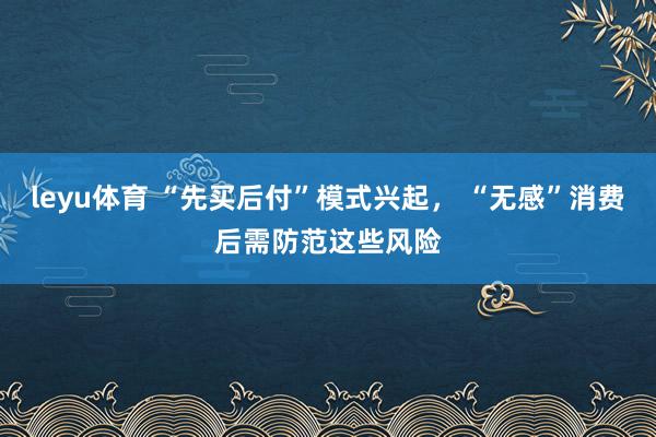 leyu体育 “先买后付”模式兴起， “无感”消费后需防范这些风险