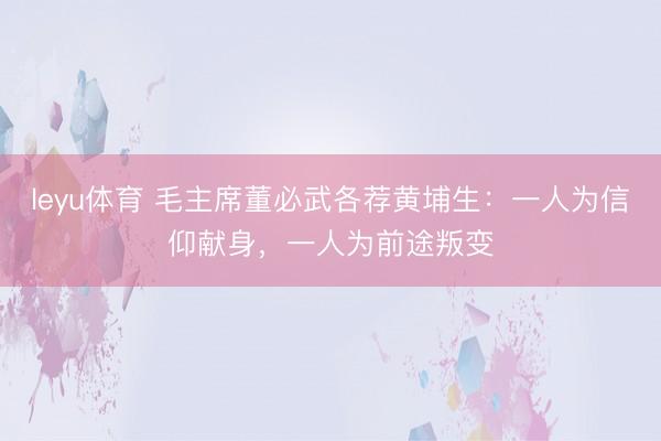 leyu体育 毛主席董必武各荐黄埔生：一人为信仰献身，一人为前途叛变