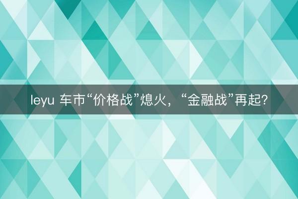 leyu 车市“价格战”熄火，“金融战”再起？