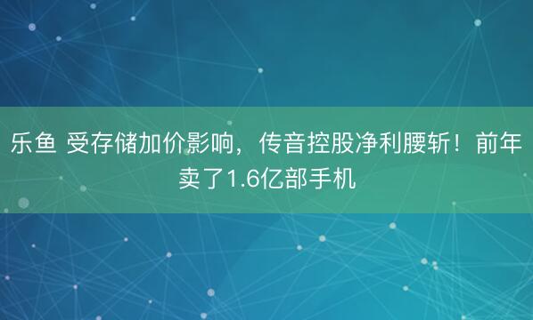 乐鱼 受存储加价影响，传音控股净利腰斩！前年卖了1.6亿部手机