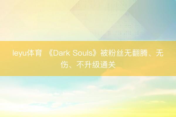 leyu体育 《Dark Souls》被粉丝无翻腾、无伤、不升级通关