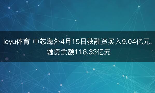 leyu体育 中芯海外4月15日获融资买入9.04亿元， 融资余额116.33亿元