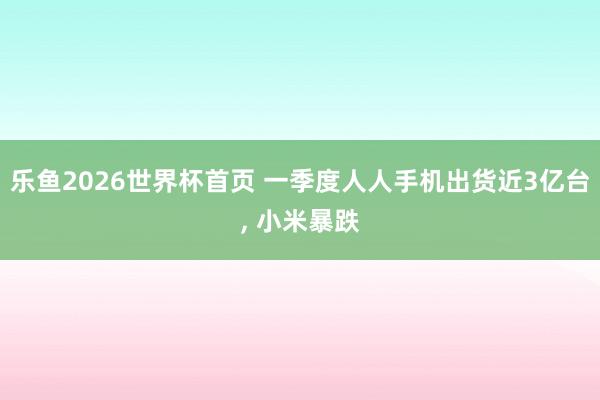 乐鱼2026世界杯首页 一季度人人手机出货近3亿台, 小米暴跌
