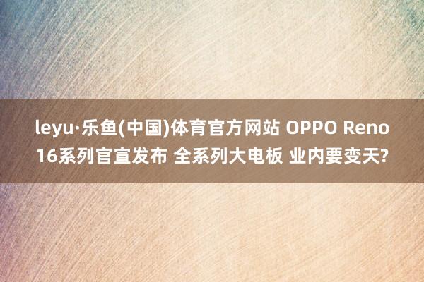 leyu·乐鱼(中国)体育官方网站 OPPO Reno16系列官宣发布 全系列大电板 业内要变天?