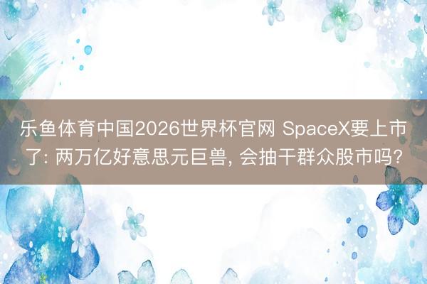 乐鱼体育中国2026世界杯官网 SpaceX要上市了: 两万亿好意思元巨兽, 会抽干群众股市吗?