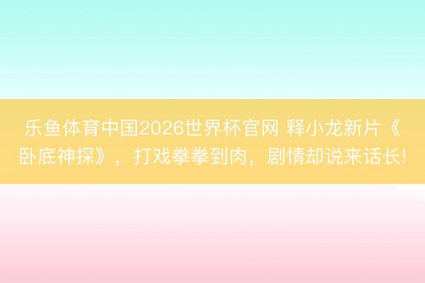 乐鱼体育中国2026世界杯官网 释小龙新片《卧底神探》，打戏拳拳到肉，剧情却说来话长!